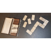 Domino in a wooden box with rotary hinge